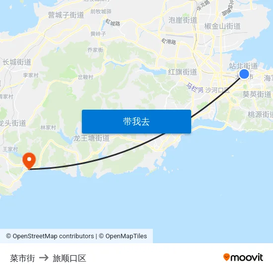 菜市街 to 旅顺口区 map