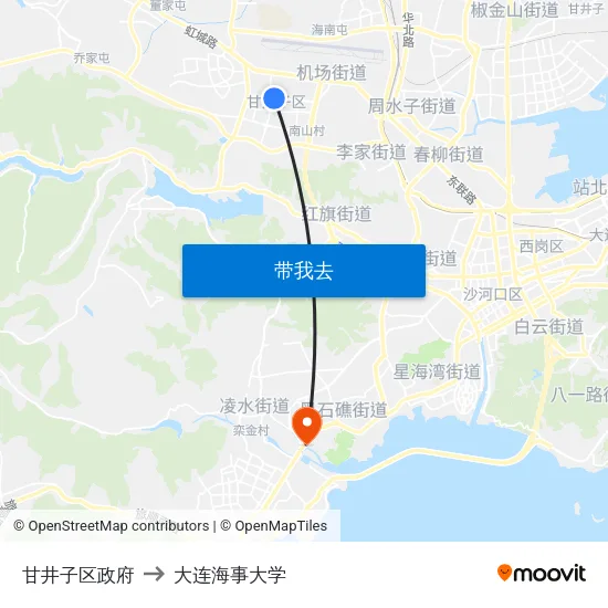 甘井子区政府 to 大连海事大学 map