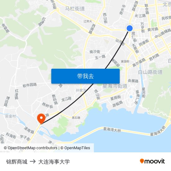 锦辉商城 to 大连海事大学 map