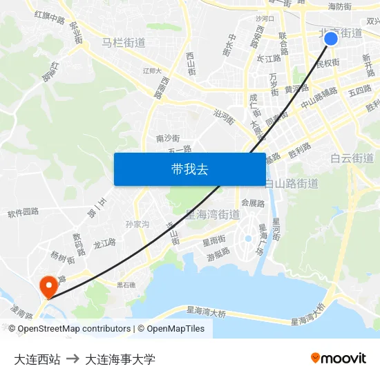 大连西站 to 大连海事大学 map