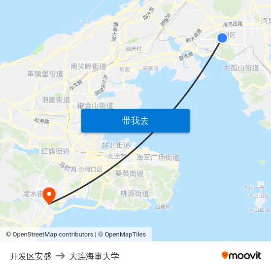 开发区安盛 to 大连海事大学 map
