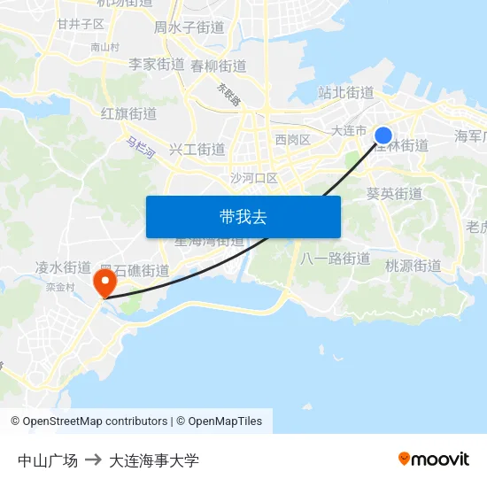 中山广场 to 大连海事大学 map