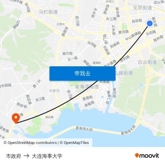 市政府 to 大连海事大学 map