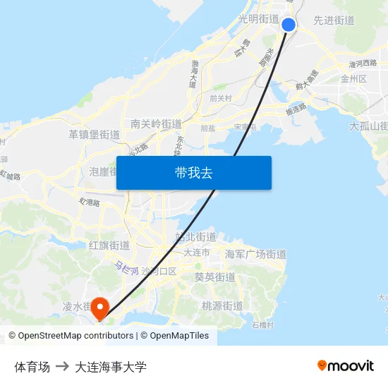 体育场 to 大连海事大学 map
