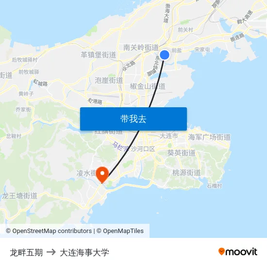 龙畔五期 to 大连海事大学 map