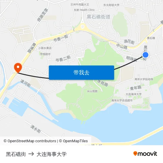 黑石礁街 to 大连海事大学 map