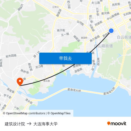 建筑设计院 to 大连海事大学 map