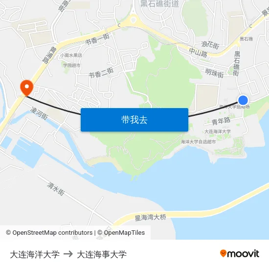 大连海洋大学 to 大连海事大学 map