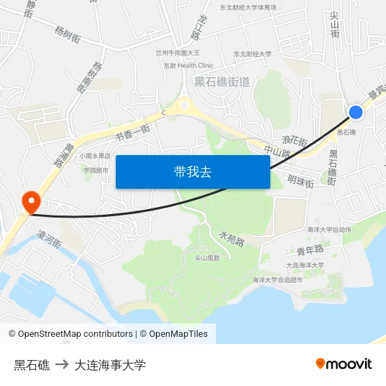 黑石礁 to 大连海事大学 map