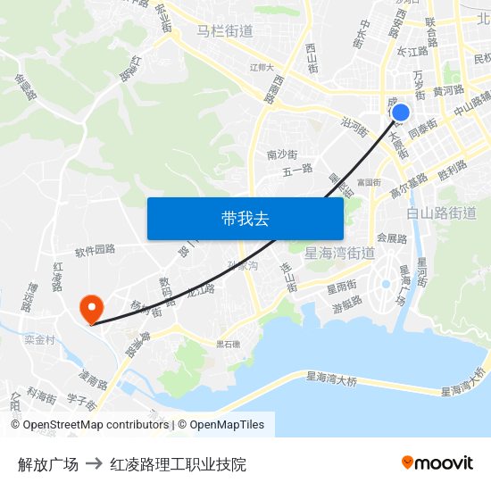 解放广场 to 红凌路理工职业技院 map