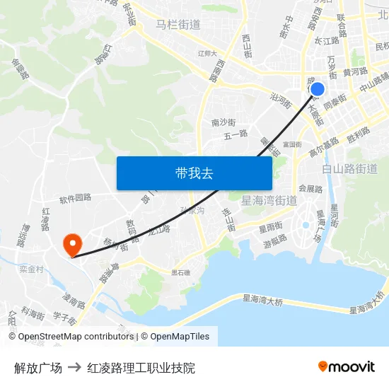 解放广场 to 红凌路理工职业技院 map