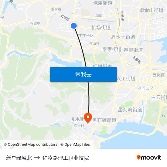 新星绿城北 to 红凌路理工职业技院 map