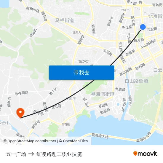 五一广场 to 红凌路理工职业技院 map