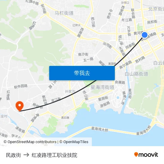 民政街 to 红凌路理工职业技院 map