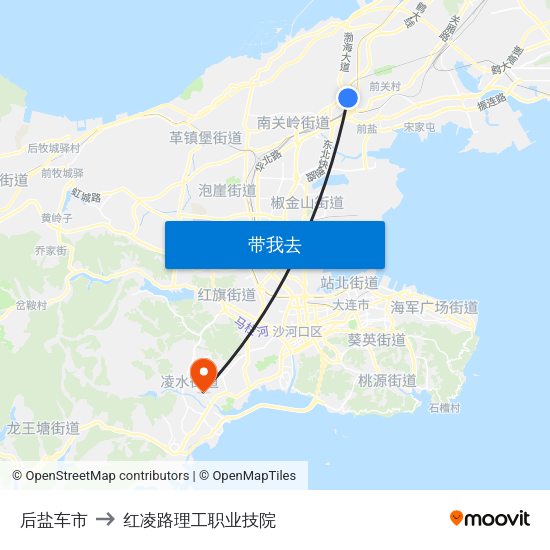 后盐车市 to 红凌路理工职业技院 map