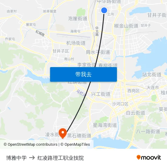 博雅中学 to 红凌路理工职业技院 map
