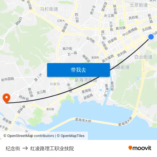 纪念街 to 红凌路理工职业技院 map