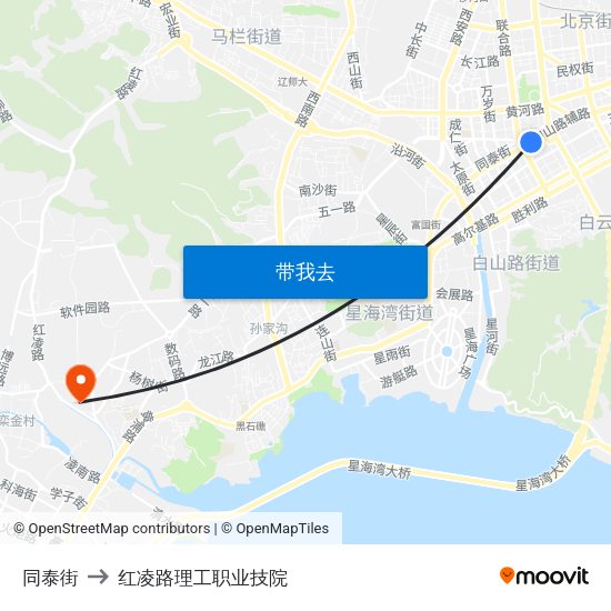 同泰街 to 红凌路理工职业技院 map