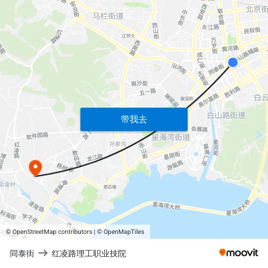 同泰街 to 红凌路理工职业技院 map