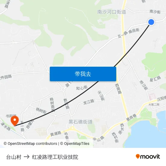 台山村 to 红凌路理工职业技院 map