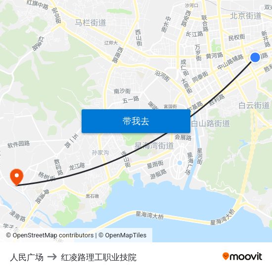 人民广场 to 红凌路理工职业技院 map