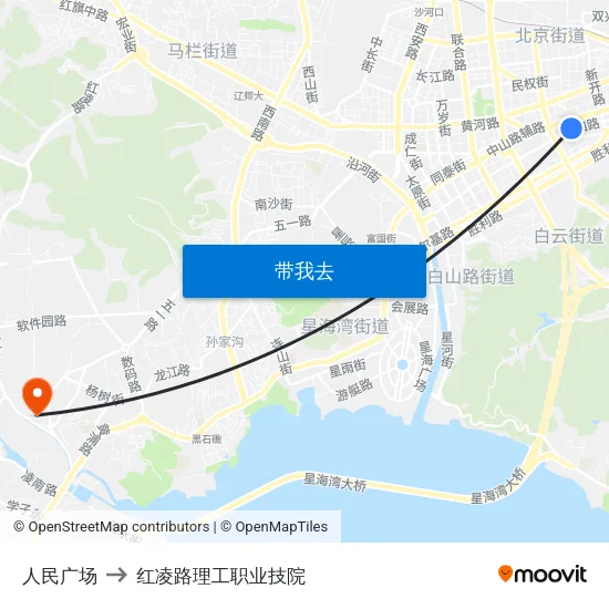 人民广场 to 红凌路理工职业技院 map
