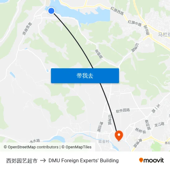 西郊园艺超市 to DMU Foreign Experts' Building map