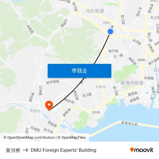 黄河桥 to DMU Foreign Experts' Building map