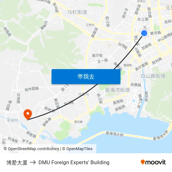 博爱大厦 to DMU Foreign Experts' Building map