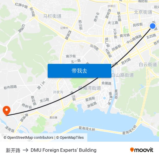 新开路 to DMU Foreign Experts' Building map