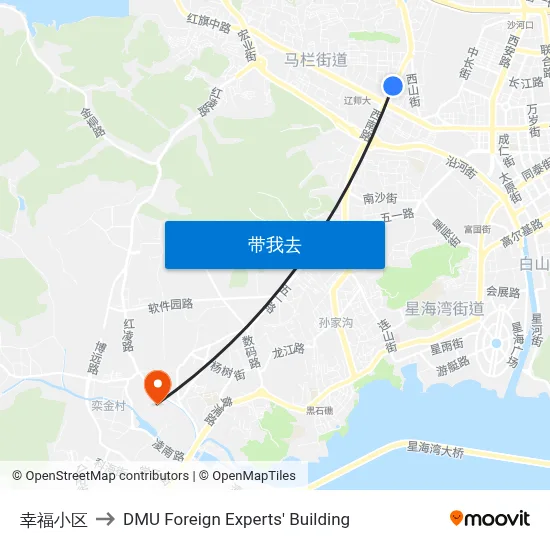 幸福小区 to DMU Foreign Experts' Building map