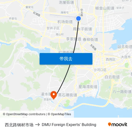 西北路钢材市场 to DMU Foreign Experts' Building map