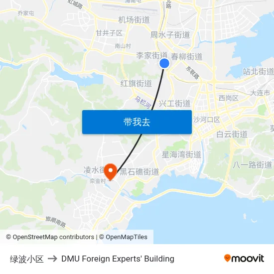 绿波小区 to DMU Foreign Experts' Building map