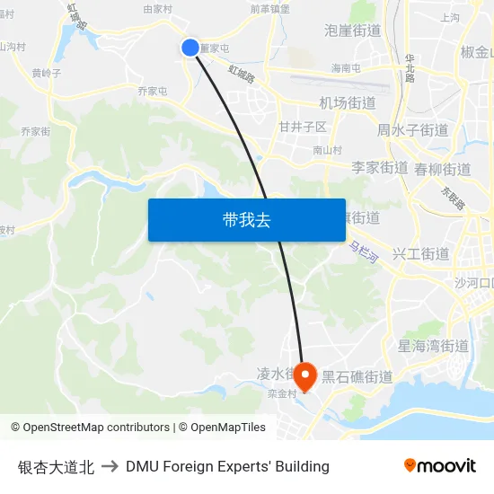 银杏大道北 to DMU Foreign Experts' Building map