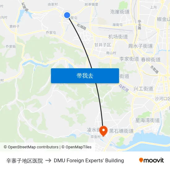 辛寨子地区医院 to DMU Foreign Experts' Building map