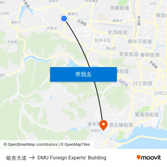 银杏大道 to DMU Foreign Experts' Building map
