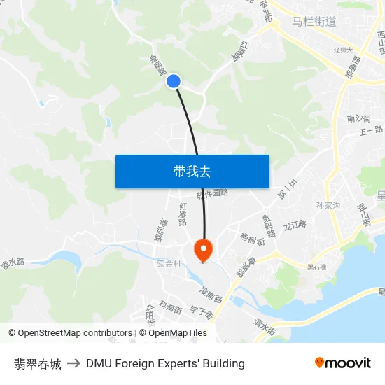 翡翠春城 to DMU Foreign Experts' Building map