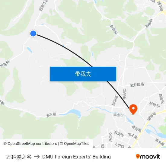 万科溪之谷 to DMU Foreign Experts' Building map