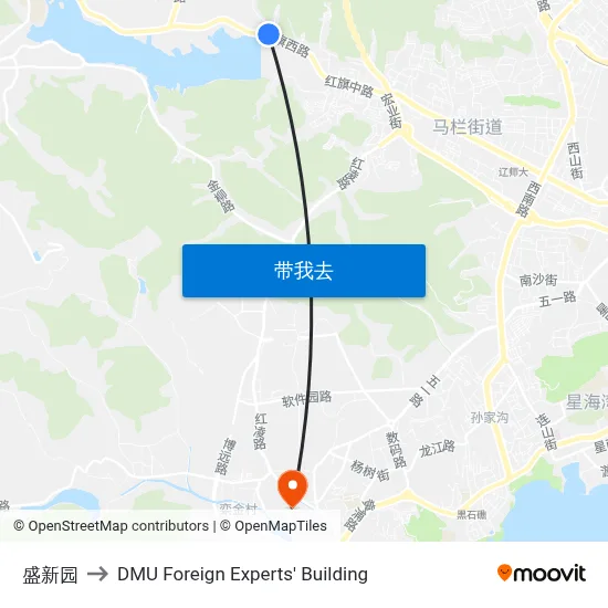 盛新园 to DMU Foreign Experts' Building map