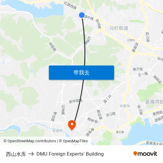 西山水库 to DMU Foreign Experts' Building map