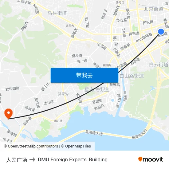 人民广场 to DMU Foreign Experts' Building map
