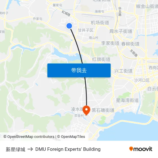 新星绿城 to DMU Foreign Experts' Building map