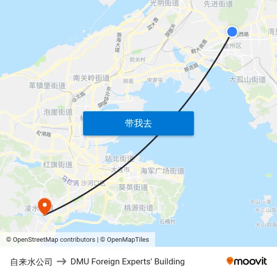 自来水公司 to DMU Foreign Experts' Building map