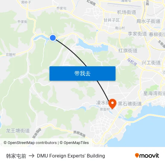 韩家屯前 to DMU Foreign Experts' Building map