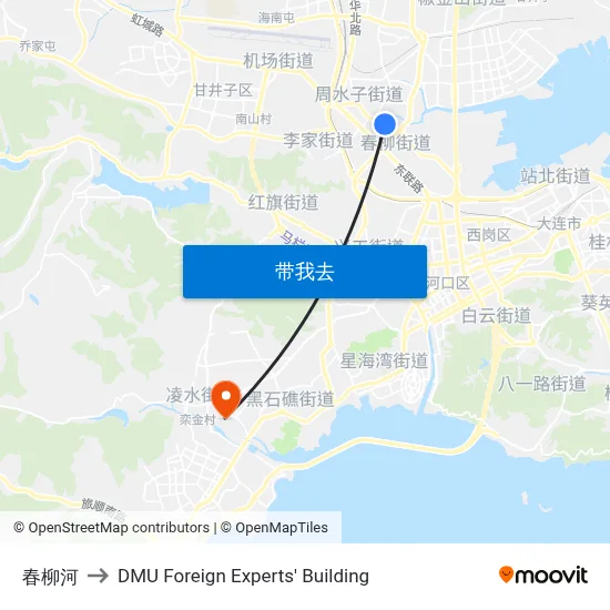 春柳河 to DMU Foreign Experts' Building map