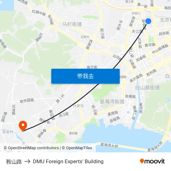 鞍山路 to DMU Foreign Experts' Building map