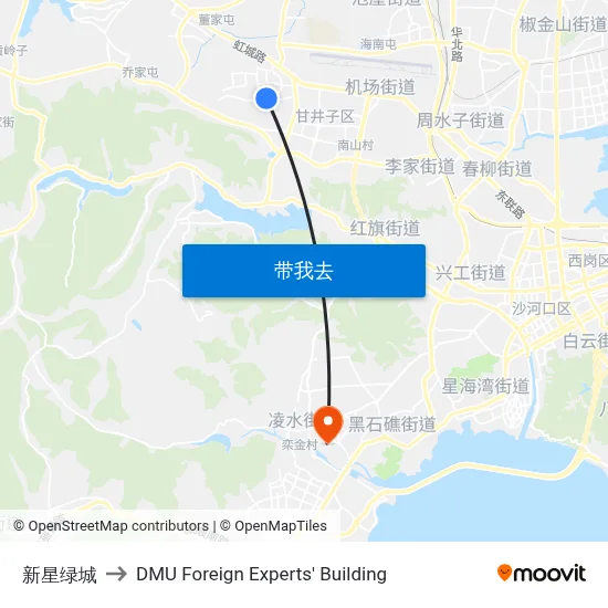 新星绿城 to DMU Foreign Experts' Building map