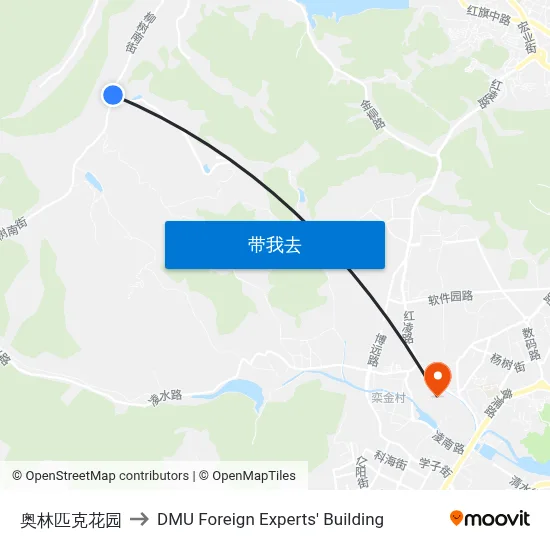 奥林匹克花园 to DMU Foreign Experts' Building map