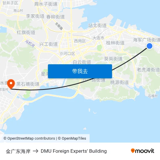 金广东海岸 to DMU Foreign Experts' Building map