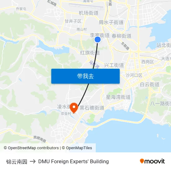 锦云南园 to DMU Foreign Experts' Building map